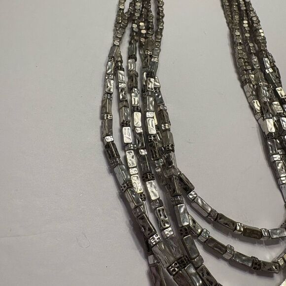 Chico’s Women's Silver Tone Multi Strand Metal Tube Beaded Necklace - Picture 6 of 8